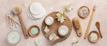 skincare products and jasmine flowers. zero waste eco friendly natural cosmetics for home spa